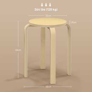 Taburetes Apilables Juego de 4 Taburetes Multiusos Taburetes de Madera Redondos Carga 120 kg para Cocina Salón Dormitorio Estudio Ø40x45 cm Madera Natural