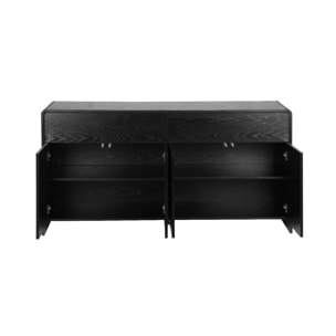 Buffet de rangement. buffet bas. 2 tiroirs 4 portes effet bois noir arrondi