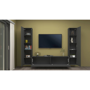 Parete attrezzata Giordano, Set salotto porta TV a 3 ante, Mobile soggiorno multiuso, 100% Made in Italy, cm 260x30h180, Antracite