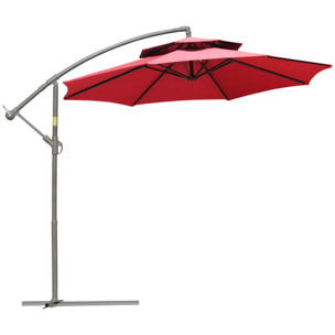 Parasol déporté octogonal inclinable manivelle Ø 2,65 x 2,45H m acier époxy polyester rouge