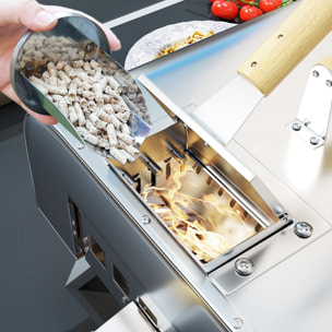 Mini Horno de Pizza Exterior Portátil de Acero Inoxidable Horno de Leña con Piedra Refractaria Pala Patas Plegables Mangos de Madera Termómetro y Bandeja para Jardín Terraza Camping Patio