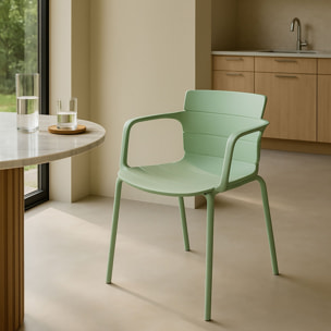 Lot de 4 fauteuils de table vert en polypropylène et métal  MONTAUK