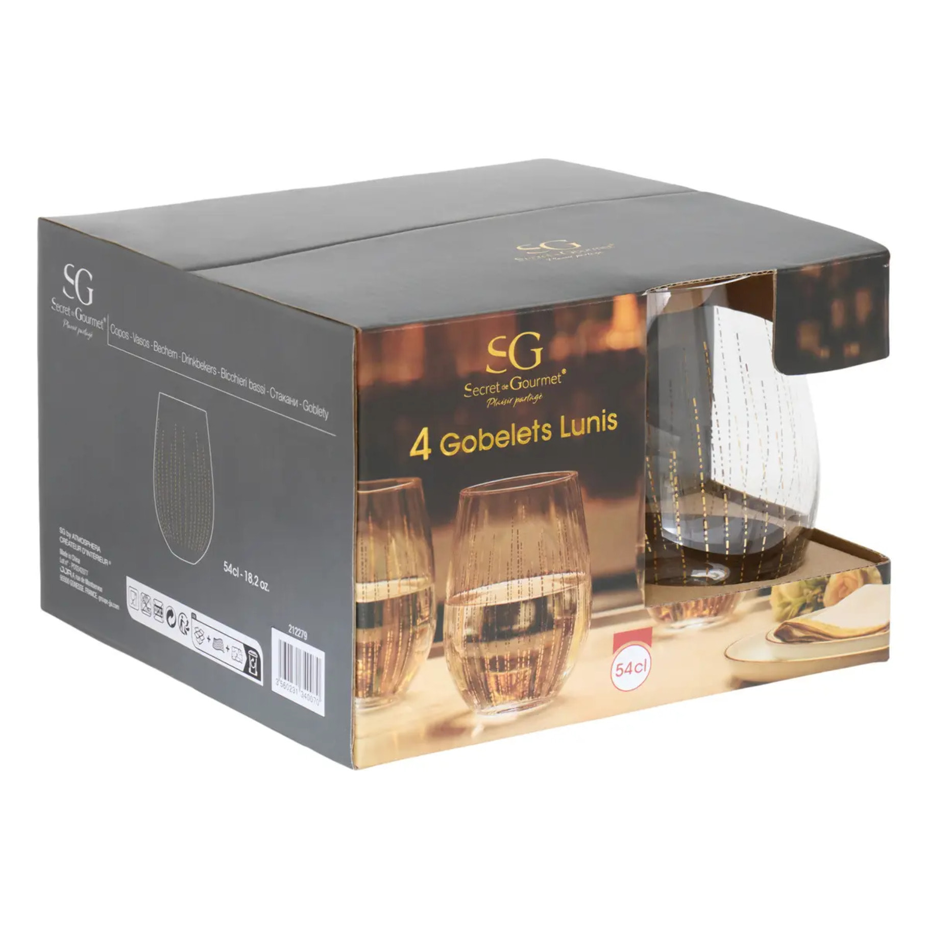 Lot de 4 gobelets Lunis 54cl doré