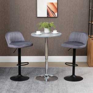 Lot de 2 tabourets de bar design contemporain velours gris métal noir