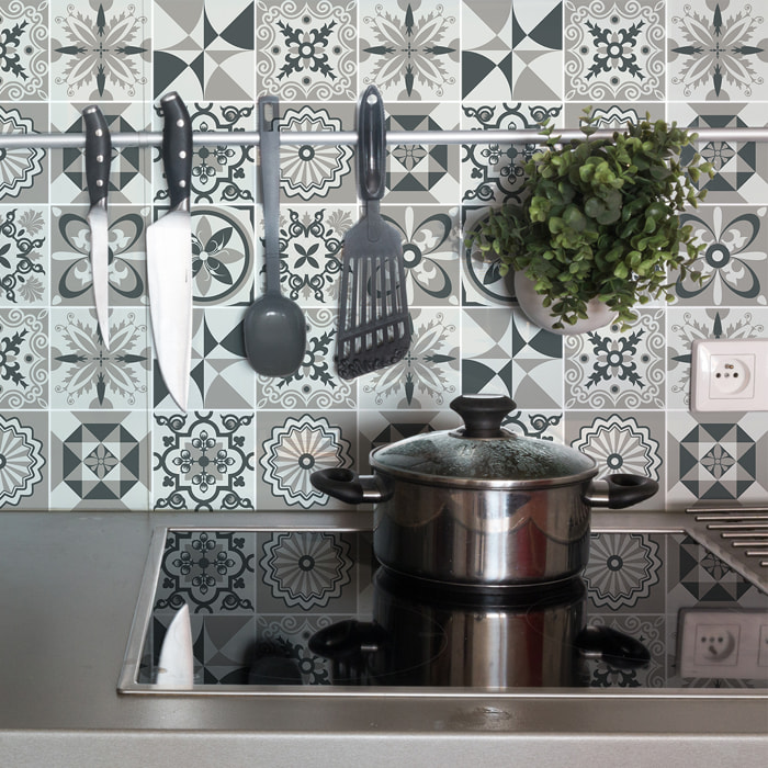 Stickers muraux - Sticker Mural Carrelage adhésif Cuisine Salle de Bain - 9 STICKERS CARREAUX DE CIMENT AZULEJOS ZENIA