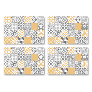 Set de 4 individuales de vinilo CERAMIKO, Collage con amarillo 4u-30x45 cm