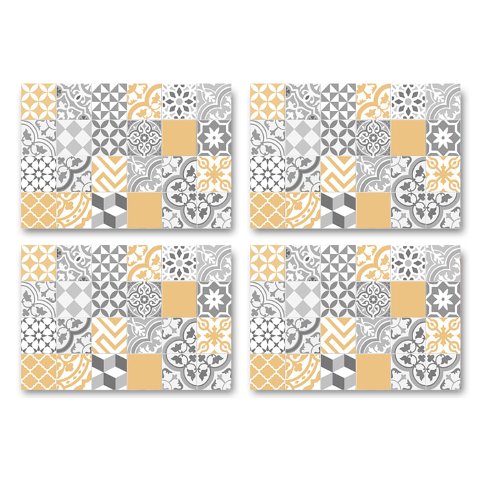 Set de 4 individuales de vinilo CERAMIKO, Collage con amarillo 4u-30x45 cm