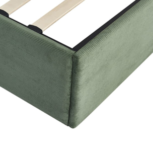 Lit coffre adulte 140x190 cm en velours côtelé avec tête de lit en bois et cannage - ELSA