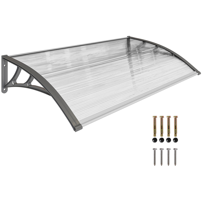 Marquesinas Exterior para Puertas y Ventanas, 110x60 cm, Tejadillo de Protección contra Sol y Lluvia, con Cubierta de Policarbonato, Soportes de PP y Regleta de Aluminio, Gris y Transparente