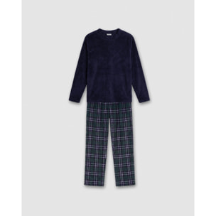 Pijama coral cuadro wello azul marino