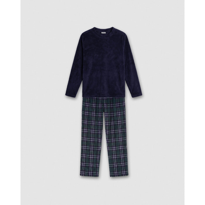 Pijama coral cuadro wello azul marino