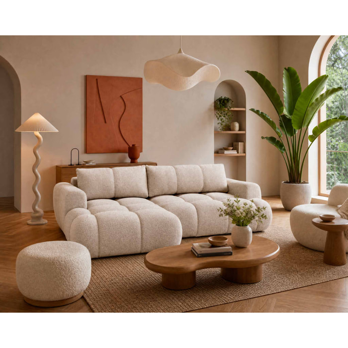 Yulin - Canapé d'angle gauche 4 places convertible avec coffre en tissu bouclette - Beige