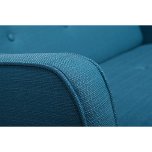 Canapé scandinave 2 places en tissu bleu canard et bois clair ULLA