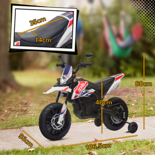 Moto Eléctrica para Niños 12V con Licencia Aprilia, Moto Eléctrica Infantil con Ruedas Auxiliares Desmontables, 6 km/h, Suspensión Trasera, Faro, Música y USB, para Niños 37-96 Meses, Blanco