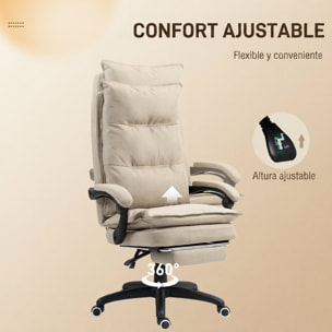 Vinsetto Silla de Oficina Ejecutiva con Masaje, Silla de Escritorio Ergonómica con Altura Ajustable, Respaldo Reclinable, Reposapiés, Mando con Cable, Giratoria 360°, Beige