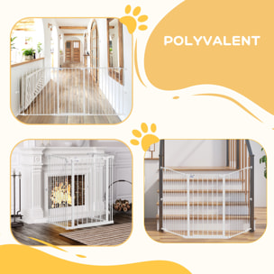 Barrière de sécurité pliable pour chien - 3 panneaux, porte verrouillable - dim. 206L x 90H cm - acier PP blanc