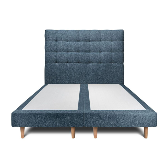 Lit avec tête de lit capitonnée bouclette et sommier tapissier Ep14