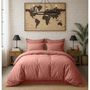 Paire de Taies d'oreiller avec volant 100% percale de coton lavé rose profond