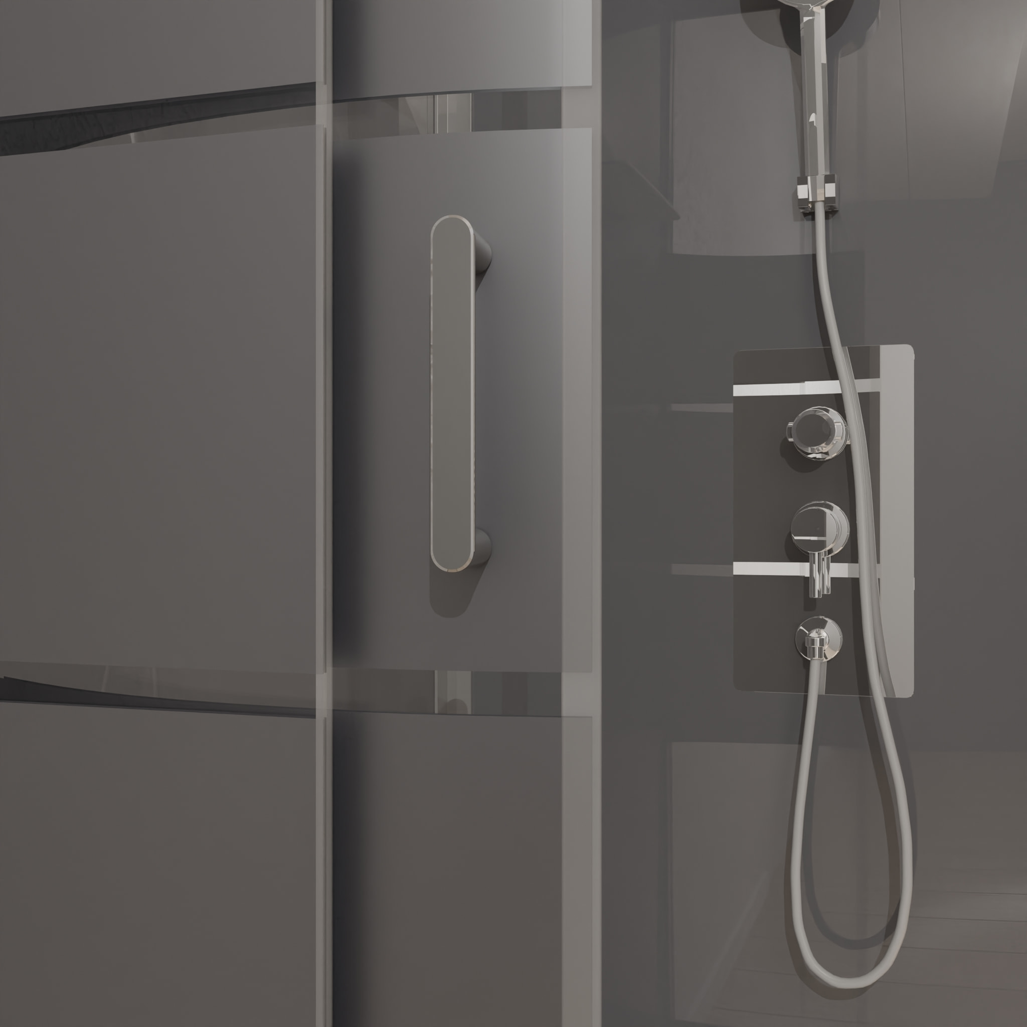 Cabine de douche 1/4 de cercle 90x90x215cm avec bande depolie - SILVERY STRIPE ROUND