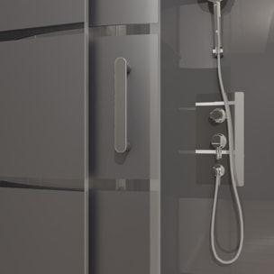 Cabine de douche 1/4 de cercle 90x90x215cm avec bande depolie - SILVERY STRIPE ROUND