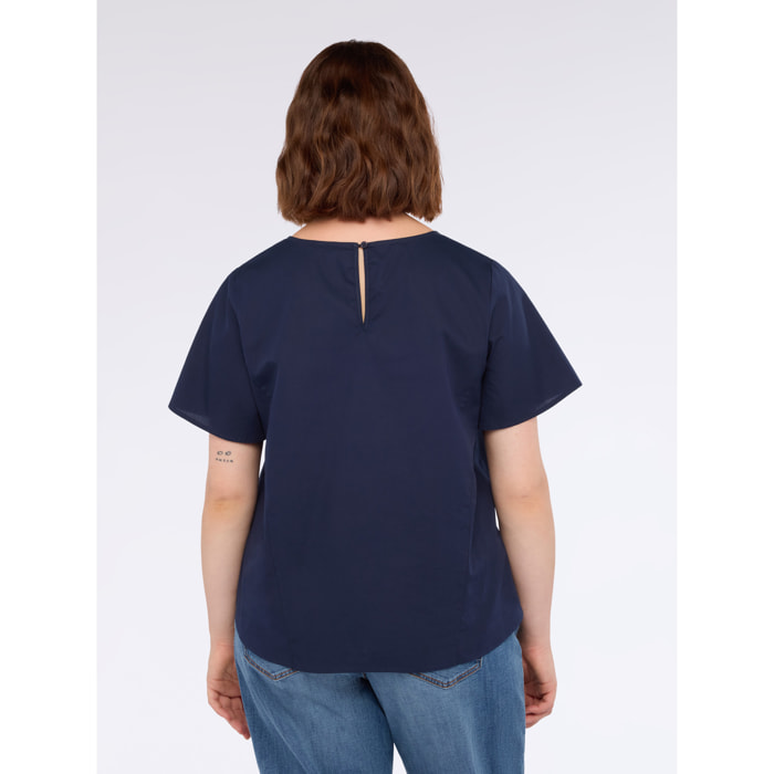 Fiorella Rubino - Blusa in cotone con applicazioni di perline - Blu