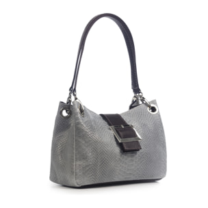FIRENZE ARTEGIANI Anzio Borsa a Spalla da Donna. Vera Pelle Scamosciata Incisione Serpente Made in Italy 28x12x17 Cm. Grigio