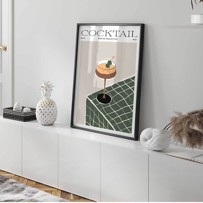 Affiche encadrée cocktail vintage Milan Affiche + cadre en métal - Noir