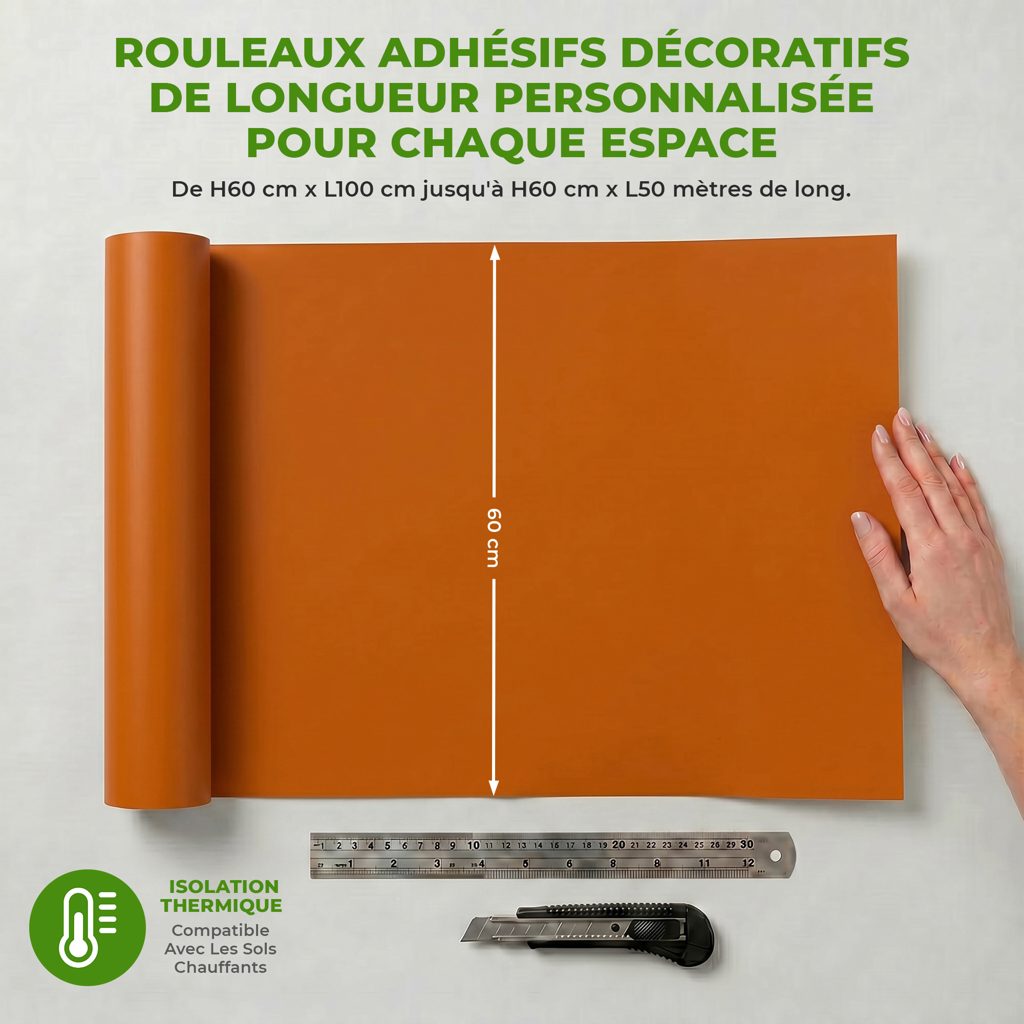 Rouleau adhésif décoratif Vinyle au Mètre - Noisette - Sticker Lavable Imperméable Mur Cuisine Meubles
