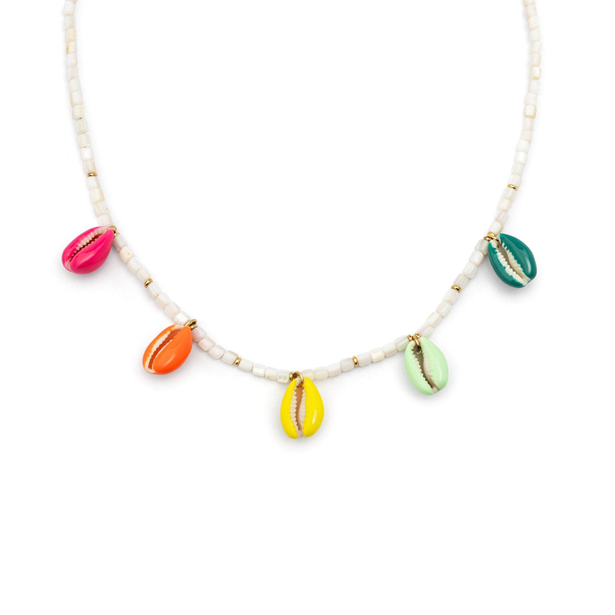 Collar Boho Color Shells Acero Baño Oro