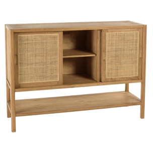 AMY - Buffet 2 étagères 3 portes coulissantes en mindi et rotin naturel AMY