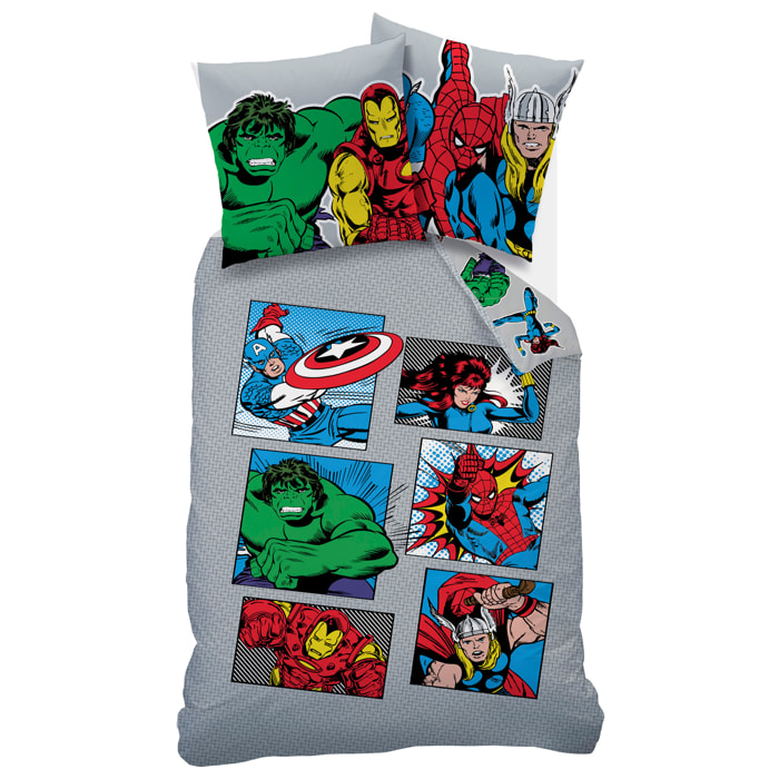 Parure de lit imprimée 100% Coton, AVENGERS HOME COMICS HEROES