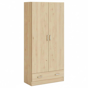 Armadio Con 2 Ante E 1 Cassetto Multiuso Armadietto Design Moderno Salvaspazio Con Ripiani Interni E Vano Contenitore 79.4 x 35.7 x 170.4 Cm Rovere