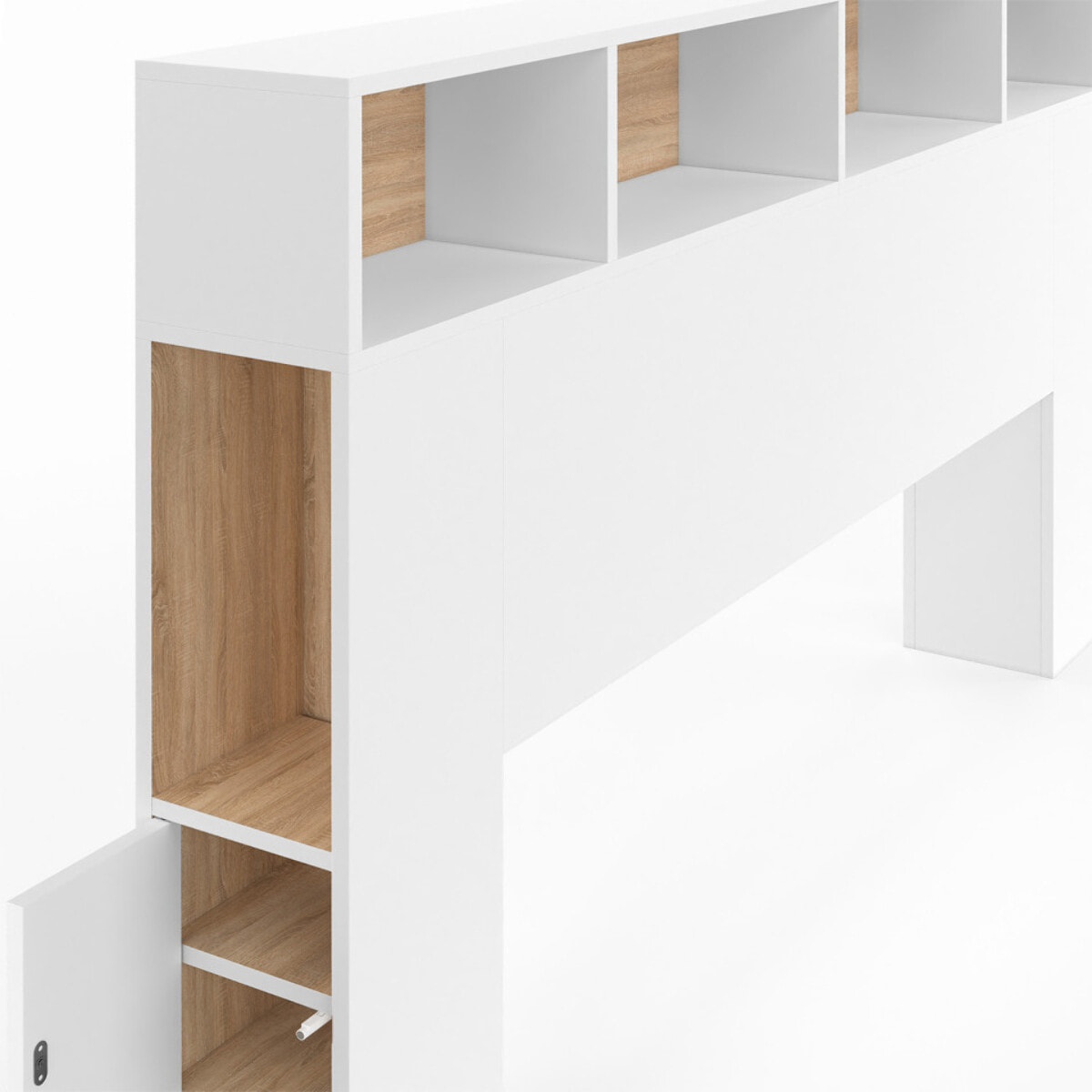 Tête de lit Léo bois et blanche avec rangements 165cm