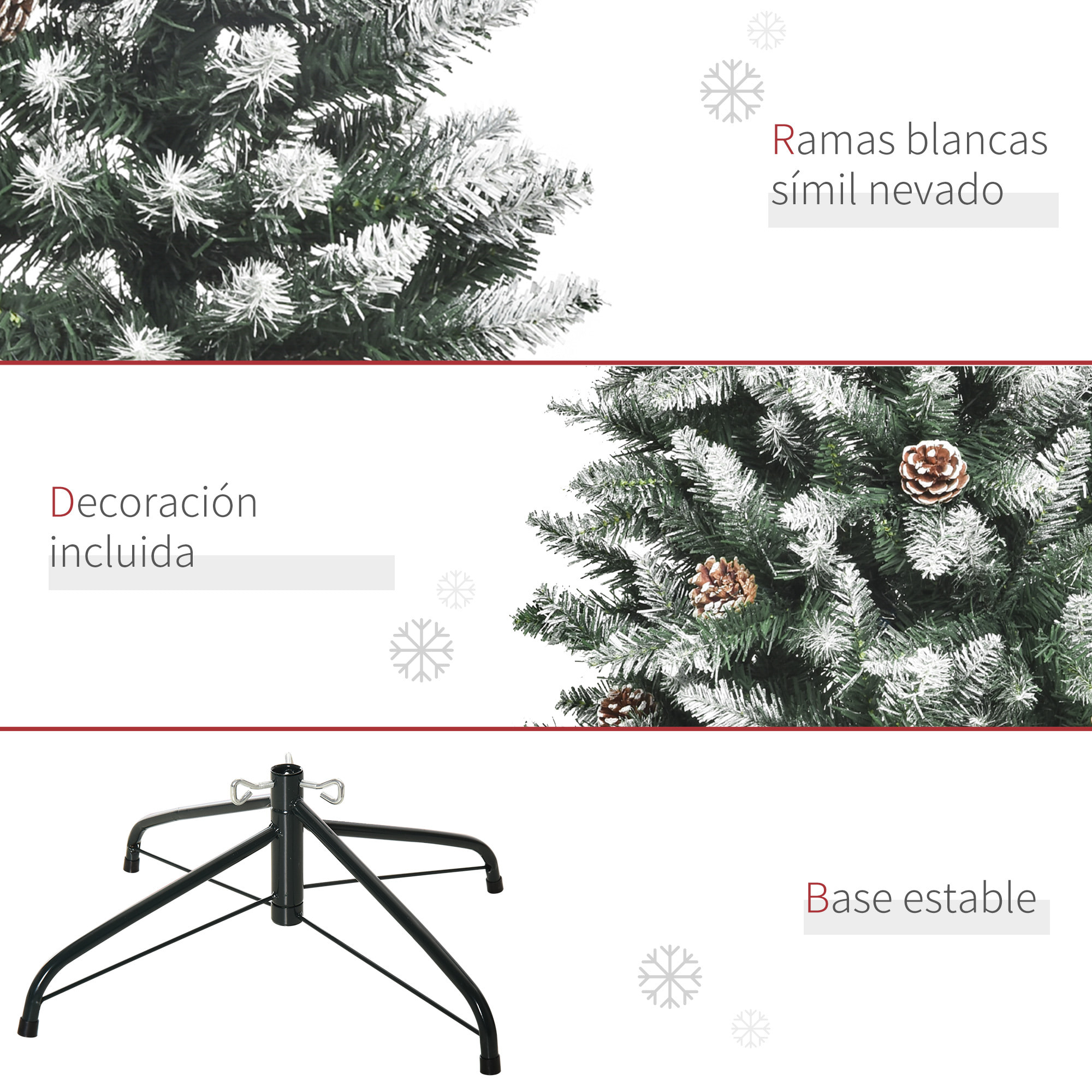 Árbol de Navidad Artificial Ø69x150cm con 464 Puntas de PVC y 28 Piñas Decoración de Interior con Base Plegable y Soporte de Acero Verde