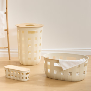 Panier de rangement avec couvercle en bambou - Crème