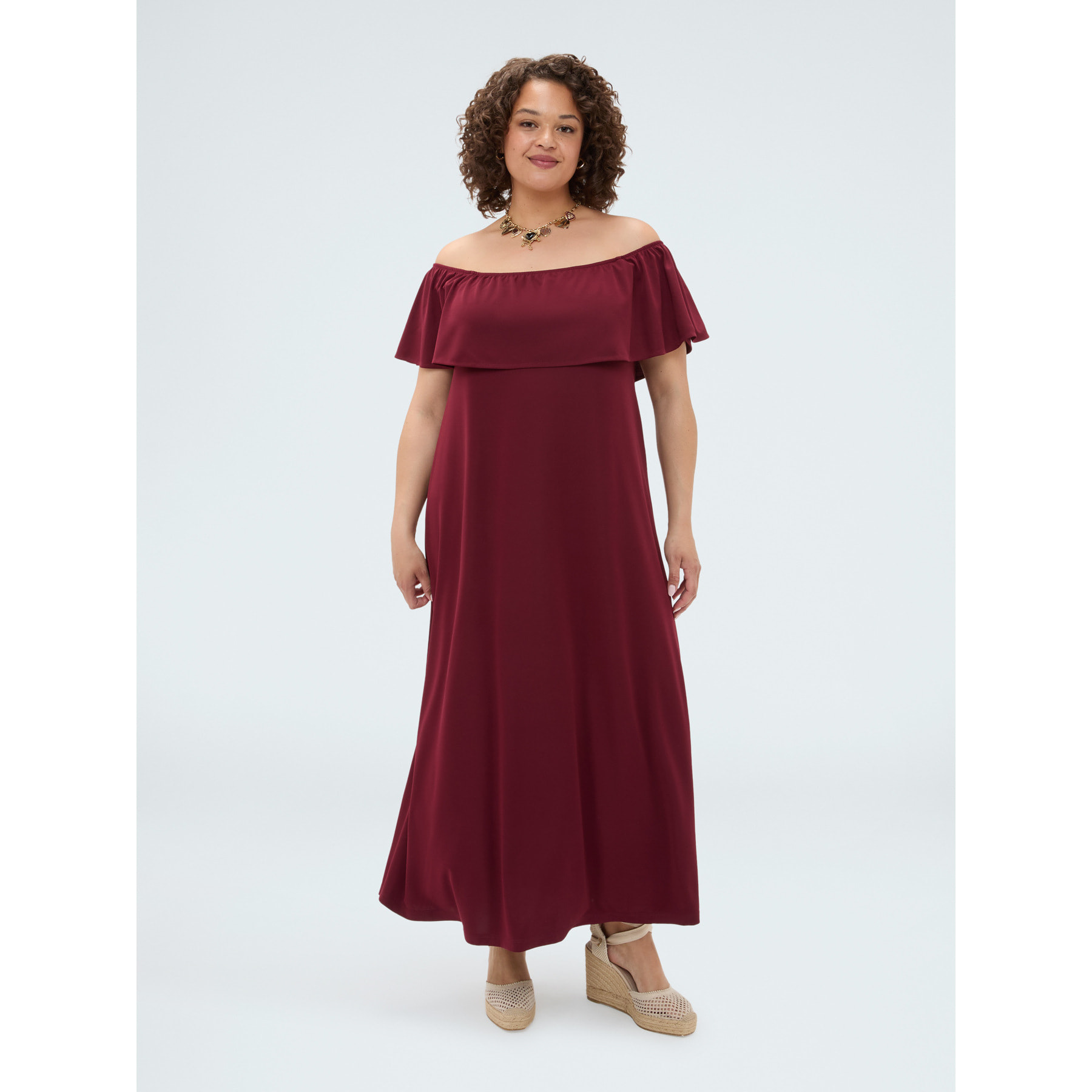 Fiorella Rubino - Vestito lungo Chill off-shoulder con volant - Bordeaux
