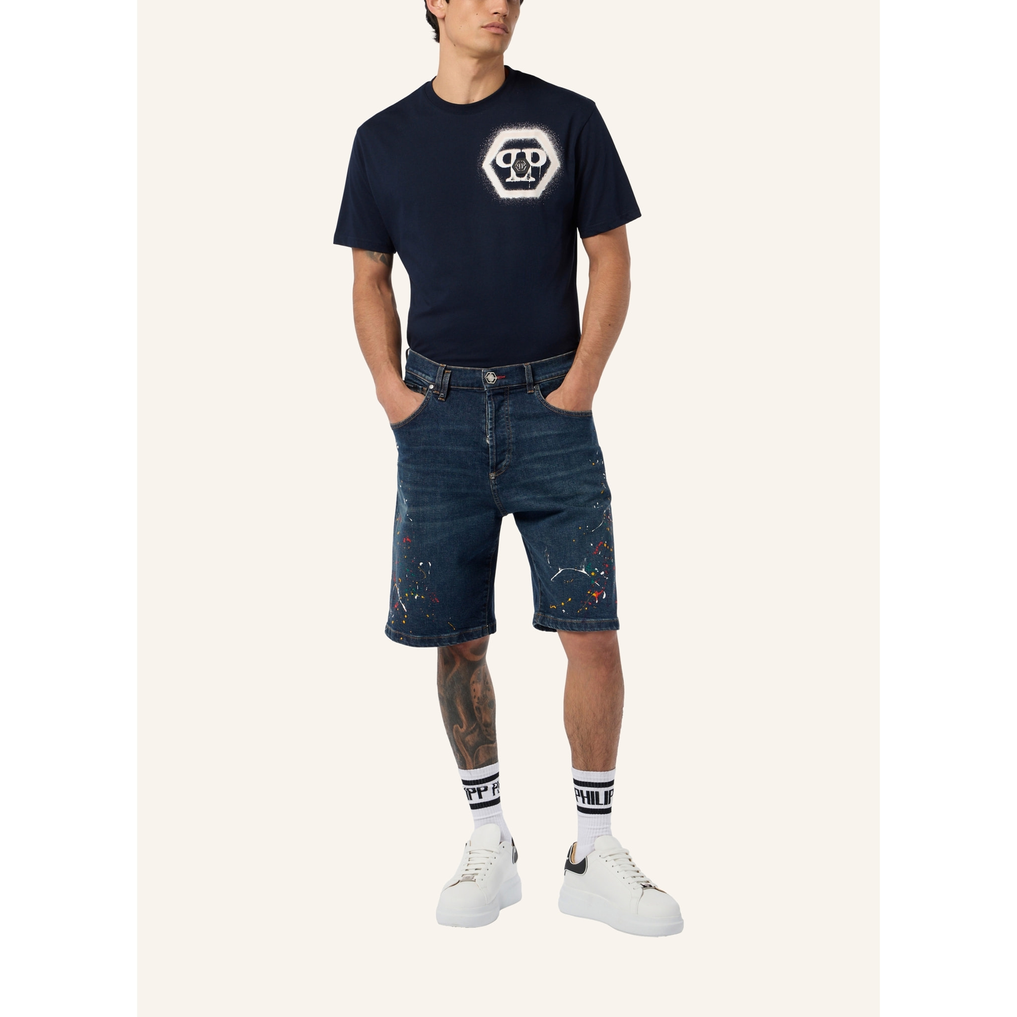 PHILIPP PLEIN Denim Shorts Paint