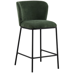Lot de 2 tabourets de bar en velours côtelé, piètement noir - TOMA