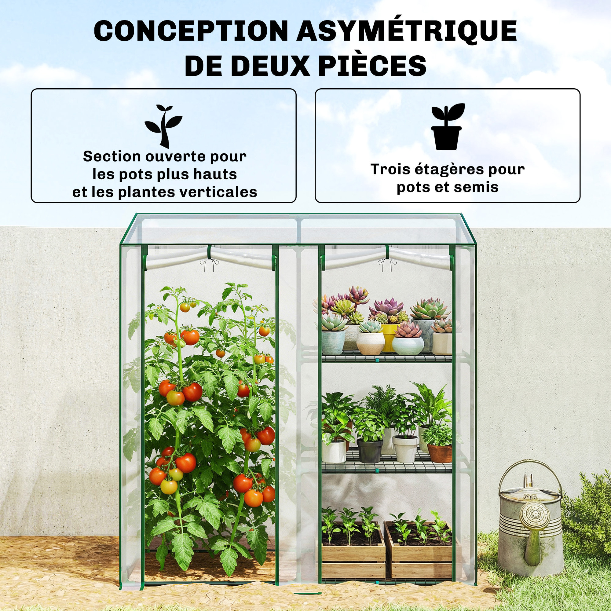 Serre à tomates serre à fleurs 3 étagères 2 en 1 vert transparent