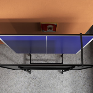 Table de ping-pong pliable compacte avec 4 roulettes bleu