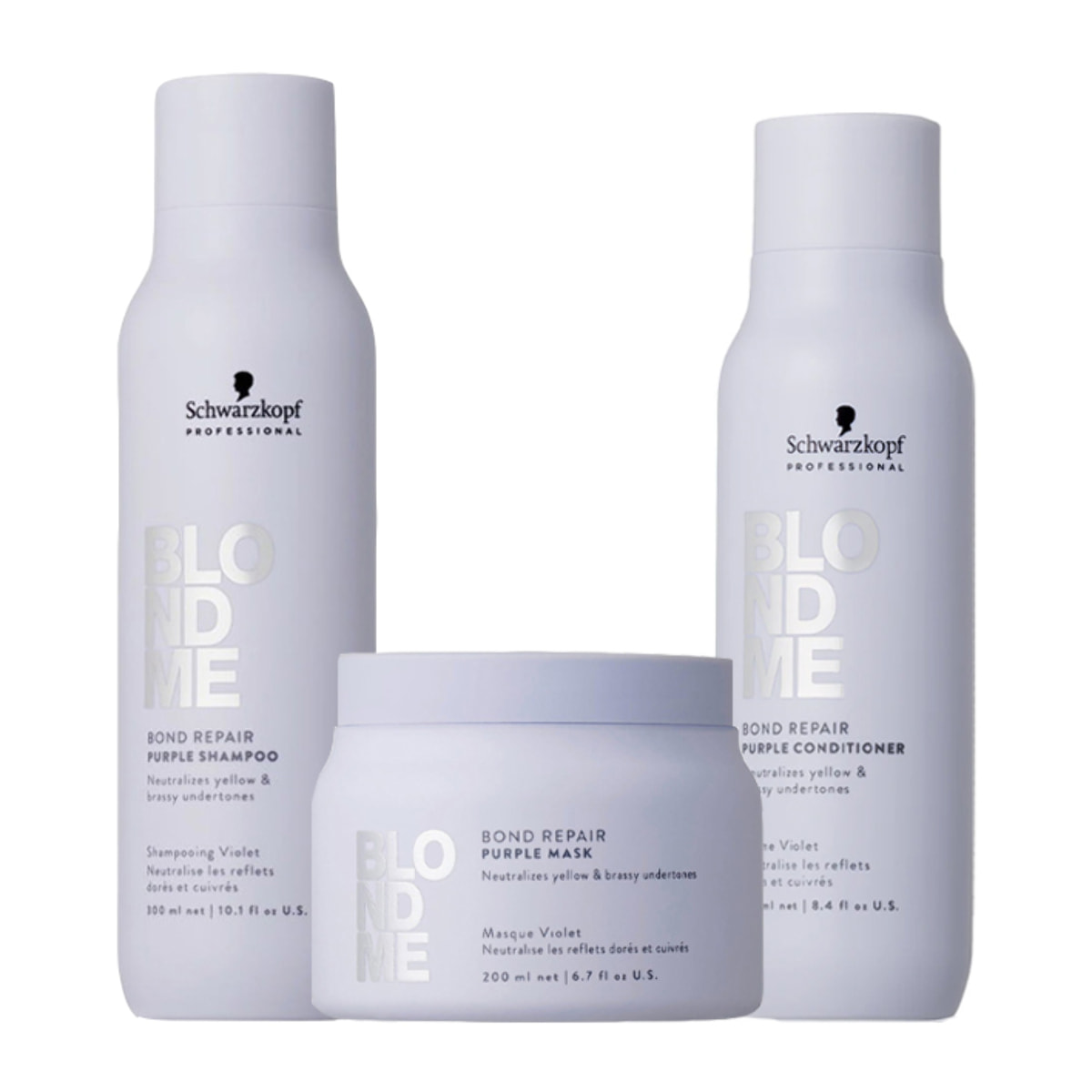 SCHWARZKOPF Kit BlondMe Bond Repair Purple Shampoo 300ml + Mask 200ml + Conditioner 250ml
