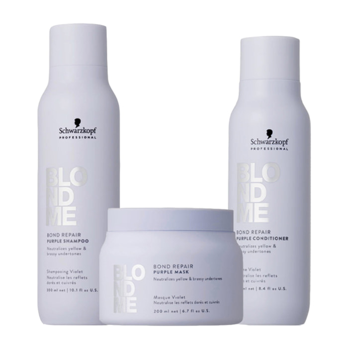 SCHWARZKOPF Kit BlondMe Bond Repair Purple Shampoo 300ml + Mask 200ml + Conditioner 250ml