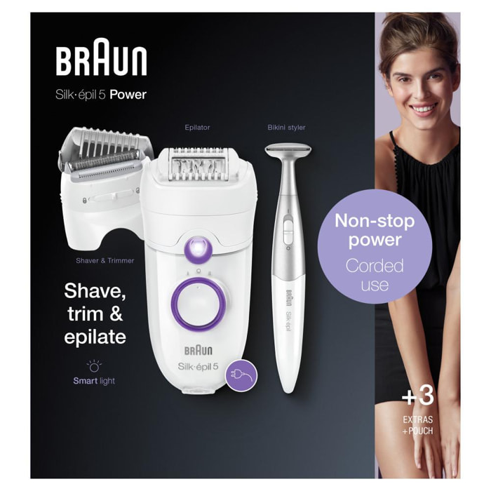 Braun Épilateur Silk Épil 5 - Avec Tondeuse Bikini - Blanc/Violet