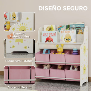 Estantería Infantil para Juguetes, con 6 Cajas Extraíbles de Tela no Tejida, Organizador de Juguetes con 2 Estantes, para Habitación Infantil, Sala de Juegos, Guardería, 63x30x71 cm, Rosa