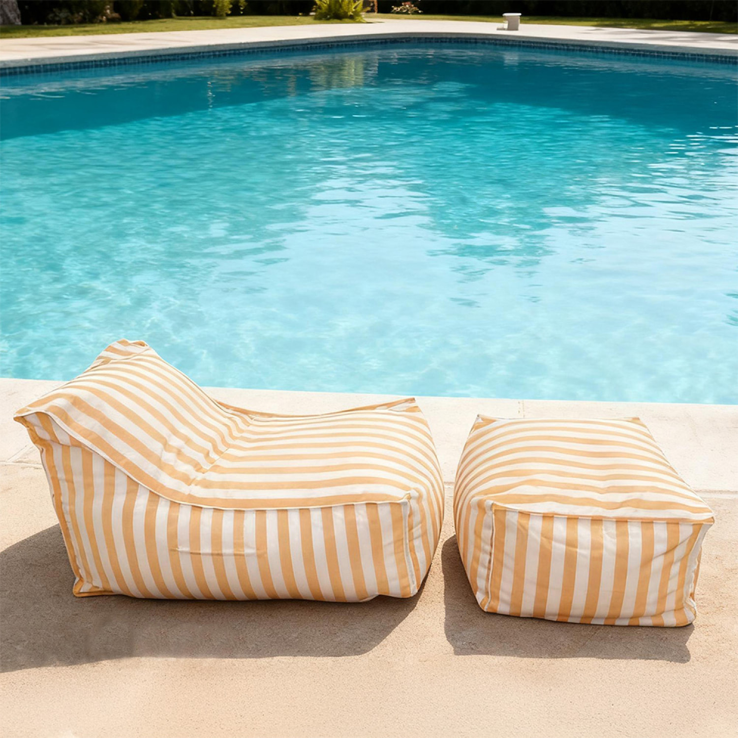 BOLOGNE Ensemble de poufs d’extérieur rayés jaune déperlant