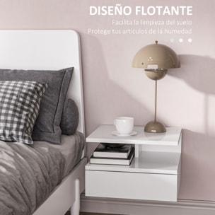 Juego de 2 Mesitas de Noche Flotantes Mesitas de Noche Colgantes con 1 Cajón y Estante Abierto para Dormitorio 35x32x22,5 cm Blanco Brillo