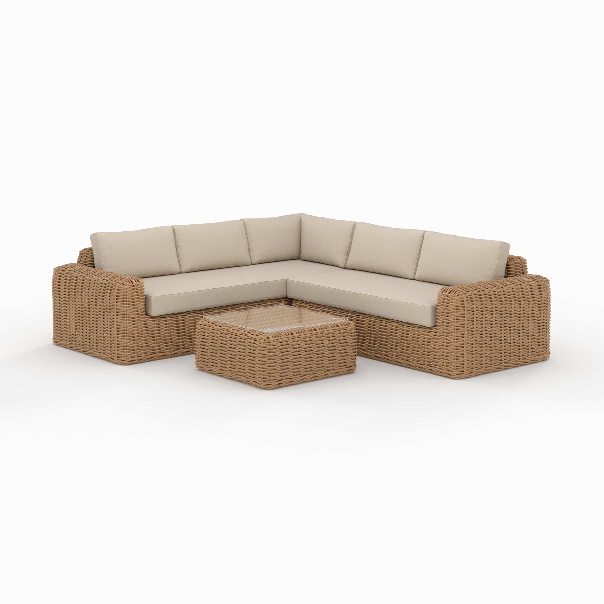 Salon de jardin 4 personnes en résine tressé et tissu beige - Savana