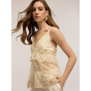 Motivi - Top in pizzo con scollo a V - Beige