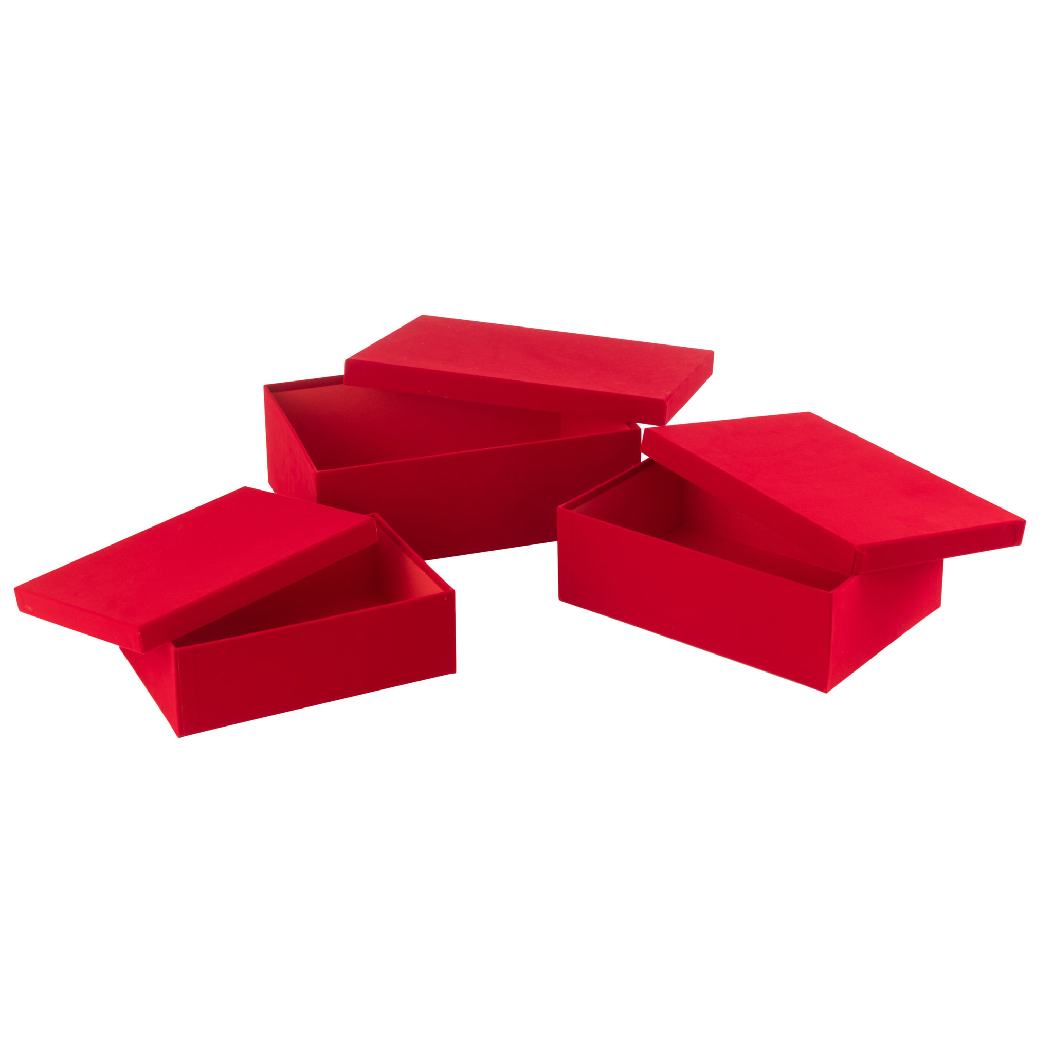 J-Line bôîte Rectangle - velours/papier - rouge - 3 pcs