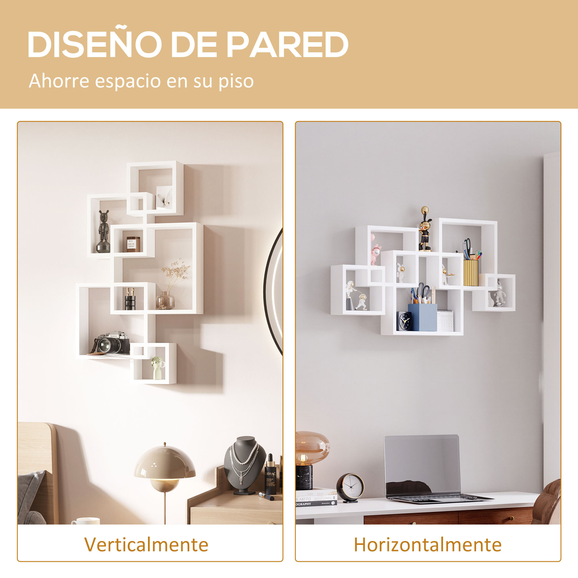 Estantería de Pared con 5 Cubos para Salón Dormitorio Entrada 49,5x10,2x86 cm